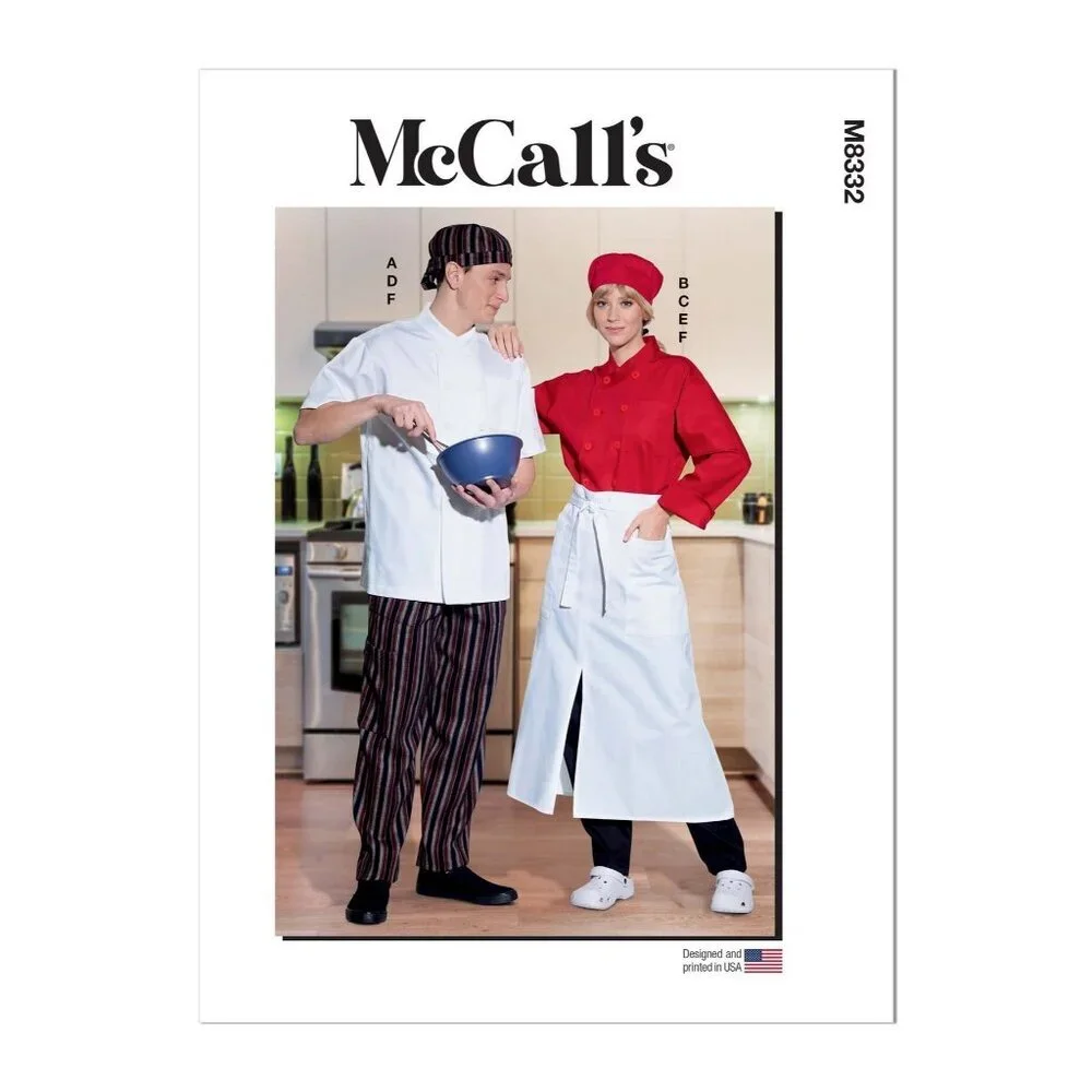 McCalls Sewing Pattern 833211621 Chef Jacket Pants Apron Cap Unisex‎ S-XXL